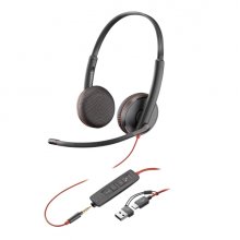 HP Poly Blackwire 3220 USB-C Auriculares con Microfono - Almohadillas Acolchadas - Controles en Cable - Adaptador USB-A - Color Negro