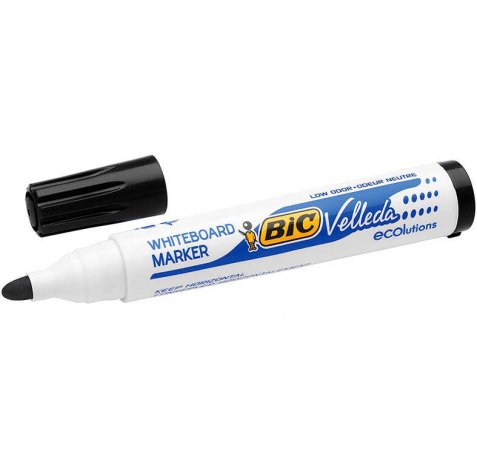 Bic Velleda 1701 ECOlutions Marcadores para Pizarra - Punta Redonda - Trazo de 1.5 mm - Tinta con Base de Alcohol - Ecologico - Borrado Optimo - Color Negro (12 uds)