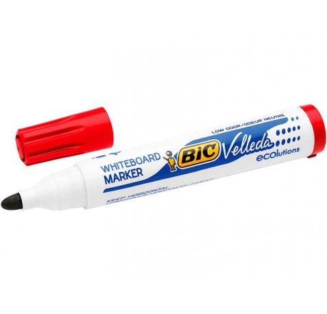 Bic Velleda 1701 ECOlutions Marcadores para Pizarra - Punta Redonda - Trazo de 1.5 mm - Tinta con Base de Alcohol - Ecologico - Borrado Optimo - Color Rojo (12 uds)