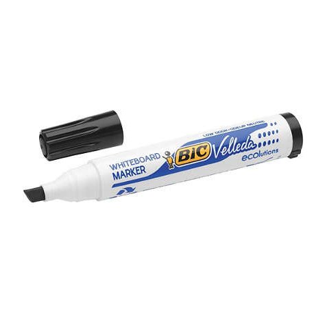 Bic Velleda 1751 ECOlutions Marcadores para Pizarra - Punta Biselada - Trazo entre 3mm y 5.5mm - Tinta con Base de Alcohol - Ecologico - Borrado Optimo - Color Negro (12 uds)