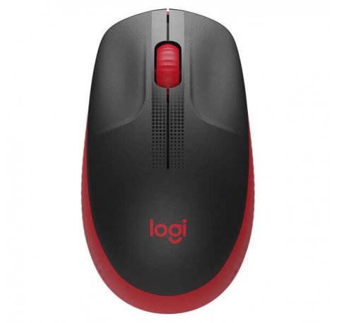 Logitech M190 Full Size Raton Inalambrico USB 1000dpi - 3 Botones - Gran Tamaño - Uso Ambidiestro - Color Negro/Rojo