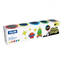 Milan Neon Soft Dough Pack de 5 Botes de Pasta Blanda - 100% Vegetal - Moldeable - Sin Residuos - Colores Mezclables - 142g por Unidad - Colores Surtidos