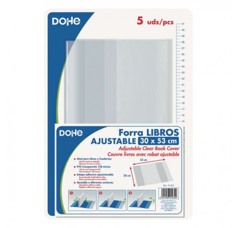 Dohe Pack de 5 Cubiertas Protectoras de Libros - Solapa Adhesiva Reposicionable - Tamaño 30x53cm - Material PVC 120 micras
