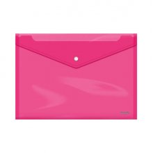 Dohe Sobre con Cierre de Broche - Tamaño Folio Plus Apaisado - Polipropileno Cristal Transparente 150 Micras - Color Rosa