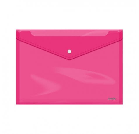 Dohe Sobre con Cierre de Broche - Tamaño Folio Plus Apaisado - Polipropileno Cristal Transparente 150 Micras - Color Rosa
