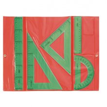 Safta Pack de 5 Reglas - Regla de 30cm - Regla de 15cm - Escuadra de 25cm - Cartabon de 25cm - Semicirculo de 15cm - Cierre de Velcro - Color Verde