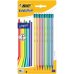 Bic Evolution Stripes Pack de 8 Lapices de Grafito Hexagonales con Goma de Borrar - Mina HB Ultraresistente - Fabricados en Resina Sintetica - Cuerpo de Colores Surtidos