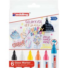 Edding 95 Pack de 6 Rotuladores de Tiza Liquida - Punta Redonda - Trazo 1.5-3mm - Colores Blanco, Amarillo, Negro, Naranja, Rosa y Azul