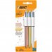 Bic 4 Colours Pack de 3 Boligrafos de Bola Retractil - Punta de 1mm - Trazo de 0.4mm - Tinta con Base de Aceite - Cuerpo Oro, Plata y Oro Rosa