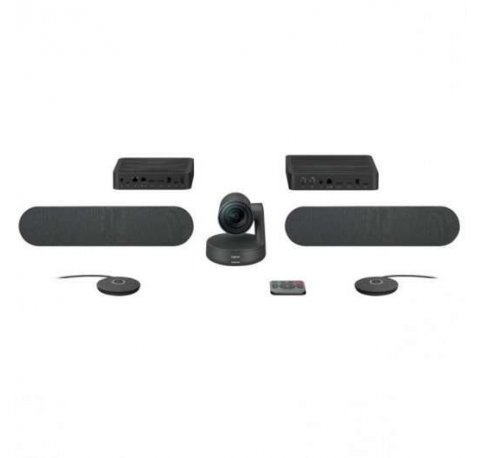 Logitech Rally Plus Kit de Videoconferencias Camara PTZ Ultra HD 4K USB-C 3.0 - 2x Altavoz con Cancelacion de Eco - 2x Microfono con Alcance hasta 4.5m - Hub de Pantalla y Hub de Sobremesa - Mando a Distancia - Color Negro
