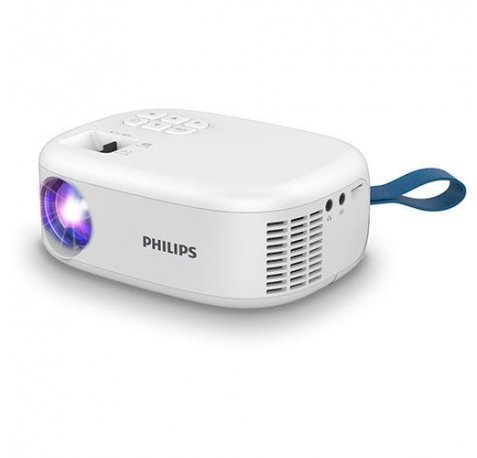 Philips Proyector LED - HD 720P - Brillo 100 Lumenes ANSI - Proyecion hasta 80 Pulgadas - WiFi - Altavoces Integrados - HDMI - USB - Duplicacion de Pantalla - Color Blanco