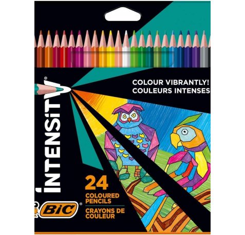 Bic Intensity Color Up Caja de 24 Lapices Triangulares de Colores Surtidos - Fabricados en Resina - Mina Ultraresistente de 3.20mm
