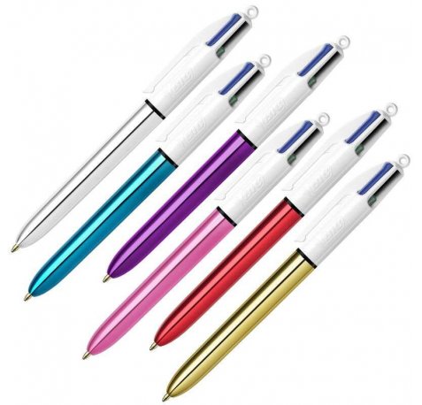 Bic 4 Colours Shine Boligrafo de Bola Retractil - Punta Media de 1.0 mm - Tinta con Base de Aceite - Diseño Metalizado en Colores Surtidos - Caja de 12 ud (12 uds)