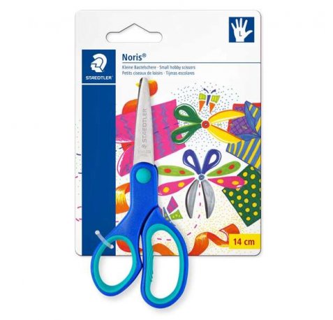 Staedtler Noris 965 Tijera Escolar de Seguridad Zurdos - Agarre Ergonomico Suave - Cuchillas Romas - Longitud 14cm