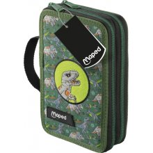 Maped Dinosaurio Estuche de 2 Pisos con 38 Articulos: Goma de Borrar, Sacapuntas, Lapiz de Grafito HB, 2 Boligrafos, Regla, 18 Lapices de Colores, 12 Rotuladores, Tijeras y Subrayador