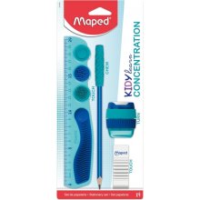 Maped Kidy Lern Concentration Pack con Regla 20cm + Sacapuntas + Goma de Borrar + Lapiz - DiseÃ±ados para Ayudar a la Concentracion - Zonas Tactiles Sensoriales - Color Azul