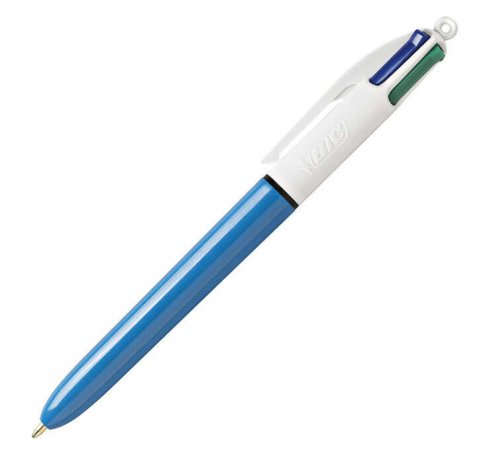 Bic 4 Colours Original Boligrafo de Bola Retractil - Punta Media de 1.0 mm - Tinta con Base de Aceite - Cuerpo Azul/Blanco - 4 Colores (12 uds)