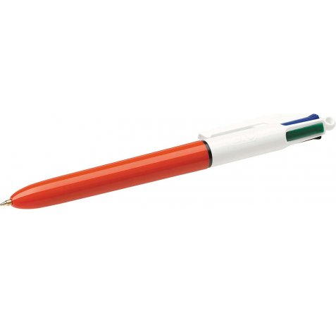 Bic 4 Colours Original Fine Boligrafo de Bola Retractil - Punta de 0.8mm - Trazo de 0.36mm - Tinta con Base de Aceite - Cuerpo Natanja/Blanco - 4 Colores (12 uds)
