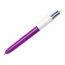 Bic 4 Colours Shine Boligrafo de Bola Retractil - Punta de 1mm - Trazo de 0.4mm - Tinta con Base de Aceite - Cuerpo Morado Metalizado/Blanco - 4 Colores (12 uds)