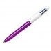 Bic 4 Colours Shine Boligrafo de Bola Retractil - Punta de 1mm - Trazo de 0.4mm - Tinta con Base de Aceite - Cuerpo Morado Metalizado/Blanco - 4 Colores (12 uds)