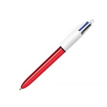 Bic 4 Colours Shine Boligrafo de Bola Retractil - Punta de 1mm - Trazo de 0.4mm - Tinta con Base de Aceite - Cuerpo Rojo Metalizado/Blanco - 4 Colores (12 uds)
