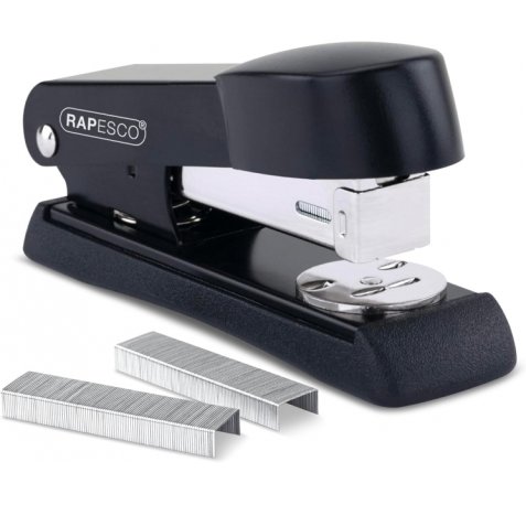Rapesco Minno 526 Grapadora Metalica de Sobremesa - Hasta 20 Hojas - Grapas 22/6, 24/6, 26/6 - Grapado Cerrado y Abierto - Color Negro