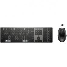 HP 725 Combo Teclado y Raton Inalambricos Multidispositivo Recargables - Bluetooth + 2.4GHz - 22 Teclas Programables - Tecla Copilot - Raton Optico Multiâ??Superficie 4000 DPI con 5 Botones Programables - Color Negro