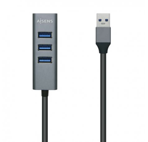 Aisens Hub USB 3.0 Aluminio - Tipo A Macho a 4xTipo A Hembra - 10cm