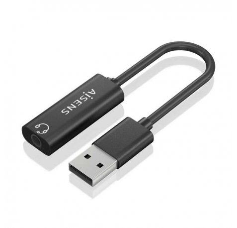 Aisens Conversor USB-A a Audio 48KHz - USB-A/M-JACK 3.5/H - 10cm - Color Negro