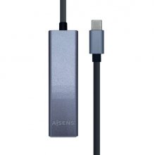 Aisens Conversor USB3.1 GEN1 USB-C a Ethernet GIGABIT 10/100/1000 MBPS + HUB 3xUSB3.0 - 15cm - Color Gris