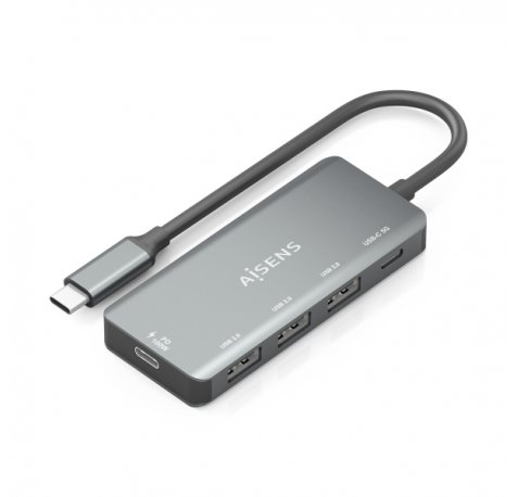 Aisens Hub USB-C 3.1 - USB-C PD 100W/USB-C/3xUSB-A 2.0 - 15cm - Color Gris