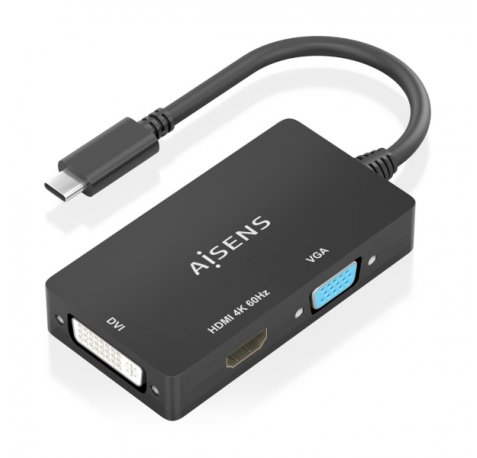 Aisens Conversor USB-C a DVI/HDMI/VGA - USB-C/M-DVI/H-HDMI/H-VGA/H - 15cm - Color Negro