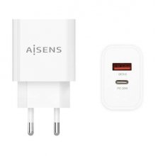 Aisens Cargador 20W - 1xUSB-C PD3.0 - 1xUSB-A QC3.0 - Color Blanco