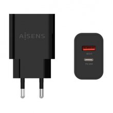 Aisens Cargador 20W - 1xUSB-C PD3.0 - 1xUSB-A QC3.0 - Color Negro