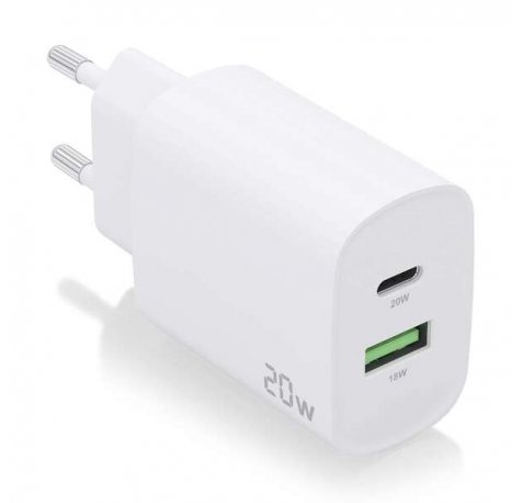 Aisens Cargador 20W - 1xUSB-C PD3.0 - 1xUSB-A QC3.0 - Color Blanco