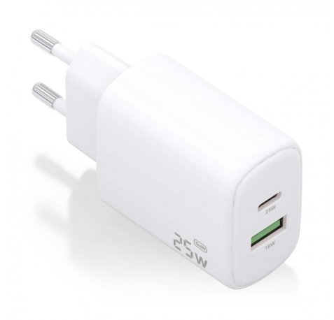 Aisens Cargador 25W - 1xUSB-C PD3.0 - 1xUSB-A QC3.0 - Color Blanco