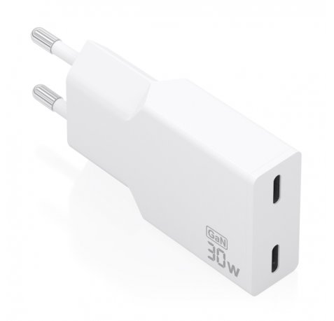Aisens Cargador de Pared - 30W - GaN - 2xUSB-C - Power Delivery 3.0 - Ultra Delgado - Multiples Protecciones de Seguridad - Color Blanco