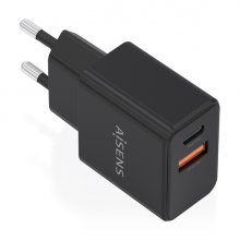 Aisens Cargador Gan 20W - 1xUSB-C PD3.0 - 1xUSB-A QC3.0 - Color Negro Aisens Cargador Gan 20W - 1xUSB-C PD3.0 - 1xUSB-A QC3.0 - Color Negro