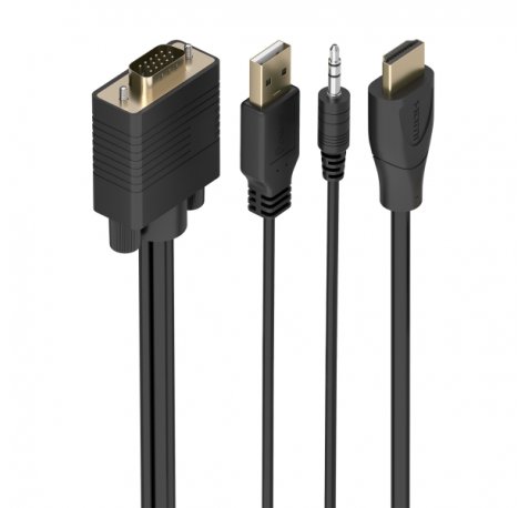 Aisens Cable Conversor SVGA+Audio a HDMI - Longitud 1m - HDMI Macho - HDB15 Macho - Jack 3.5mm Macho - USB-A Macho - Soporta Resoluciones hasta 1080P - Plug and Play - Color Negro