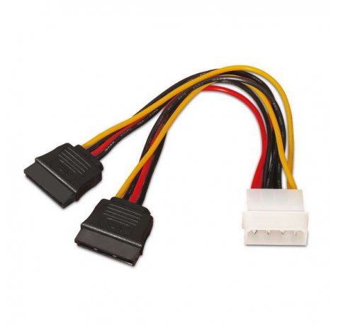Aisens Cable SATA Alimentacion - Molex 4pin/M-2xSATA Hembra - 20cm - 100% Cobre - Color Negro