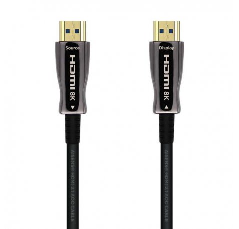 Aisens Cable HDMI V2.1 AOC (Active Optical Cable) Fibra Optica Ultra Alta Velocidad UHS 8K@60Hz 4K@120Hz 4:4:4 48Gbps - A/M-A/M - 100m - Color Negro