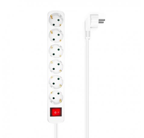 Aisens Regleta Multiple de 6 Tomas con Interruptor con Cable 3×1.5mm2 - 1.4m - Color Blanco