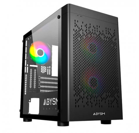 Abysm Danube Inva MX202 Caja Torre ITX, micro ATX - Lateral Cristal Templado - 3.5" y 2.5" - USB-A, USB-C y Audio - 3 Ventiladores ARGB Instalado - Soporta Refrigeracion Liquida