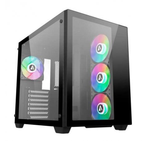 Abysm Danube Sava 285 BX203 Black ARGB Caja Torre ATX, ITX, Micro ATX - Lateral y Frontal Cristal Templado - 3.5" y 2.5" - USB-A, USB-C y Audio - 4 Ventiladores ARGB Instalados - Soporta Refrigeracion Liquida