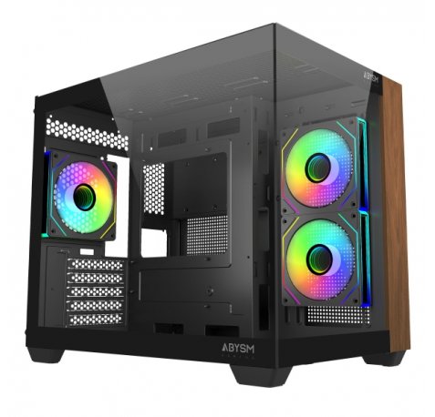 Abysm Danube Sava Nature 285C Black ARGB Caja Micro ATX, ITX - Lateral y Frontal Cristal Templado - 3.5" y 2.5" - USB-A, USB-C y Audio - 4 Ventiladores ARGB Instalados - Soporta Refrigeracion Liquida