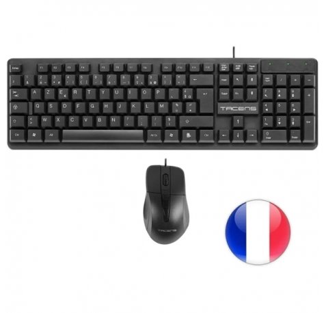 Tacens Anima ACP02 Pack USB Teclado Multimedia + Raton 1200dpi 3 Botones - Disposicion Francesa AZERTY FR - Cable de 1.3m - Teclas de Membrana - Sensor Optico - Uso Diestro - Color Negro