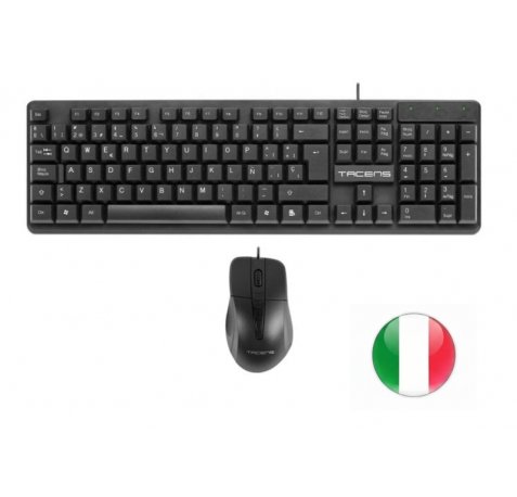 Tacens Anima ACP02 Pack USB Teclado Multimedia + Raton 1200dpi 3 Botones - Disposicion Italiana QWERTY IT - Cable de 1.3m - Teclas de Membrana - Sensor Optico - Uso Diestro - Color Negro