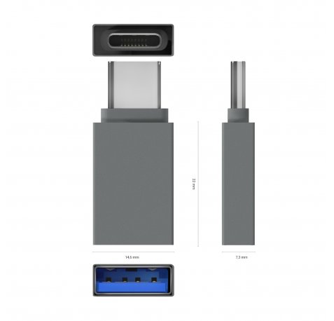 Aisens Mini Adaptador Aluminio USB 3.2 GEN1 3A - Tipo USB-C/M-A/H - Color Gris