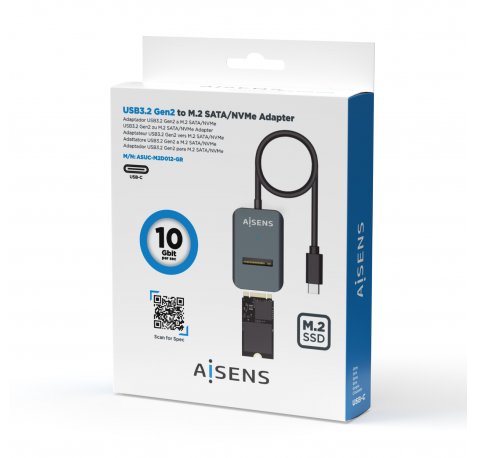 Aisens USB-C Dock M.2 (NGFF) Asuc-M2D012-Gr SATA/NVME a USB3.1 GEN2 - Color Gris