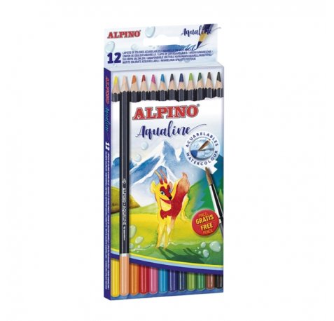 Alpino Aqualine Pack con 12 Lapices de Colores Hexagonales Acuarelables - Mina de 3.3mm - Colores Surtidos